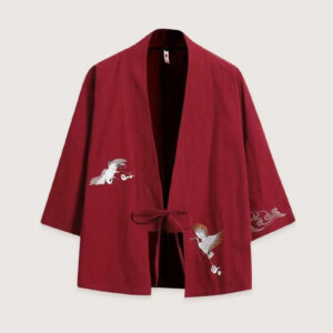Kimono homme en lin grues rouges — Hana