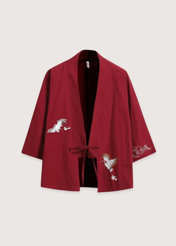 Kimono homme en lin grues rouges — Hana