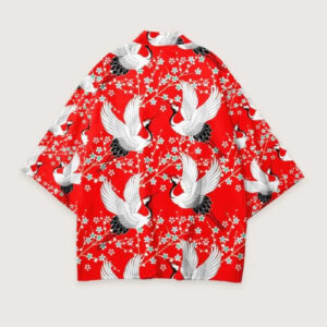 Kimono japonais coton rouge — Haku vue 2