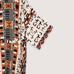 Kimono long beige gris à motif géométrique tribal vue 4