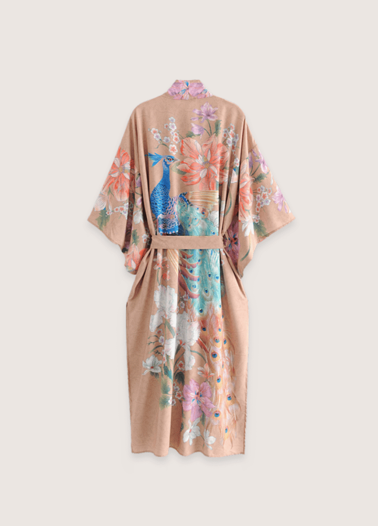 Kimono long beige rosé — Fleur et Paon Bohème
