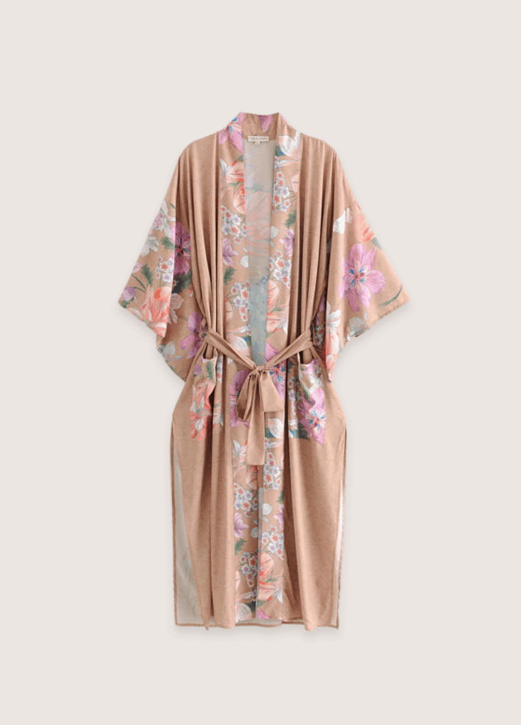Kimono long beige rosé — Fleur et Paon Bohème