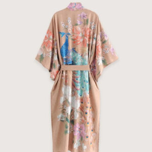 Kimono long beige traditionnel — Dentōteki vue 2