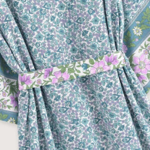 Kimono Long Bleu Floral Femme — Motifs Botaniques Japonais vue 4