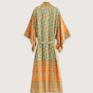 Kimono long bohème orange vert — Mikan vue 2