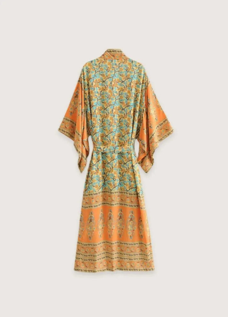 Kimono long bohème orange vert — Mikan