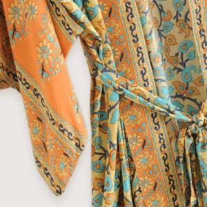 Kimono long bohème orange vert — Mikan vue 3