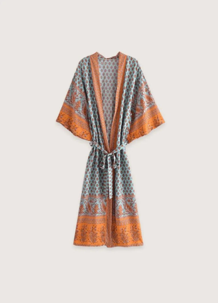 Kimono long bohème turquoise — Mizuiro