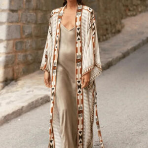 Kimono long coton ethnique beige — Toraibaru