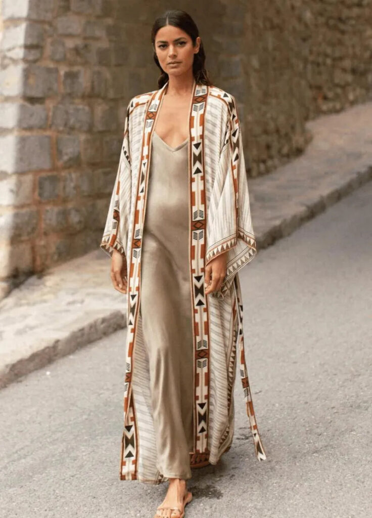 Kimono long coton ethnique beige — Toraibaru