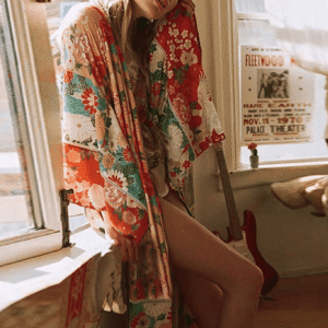 Kimono long fleuri — Cuivre vue 2