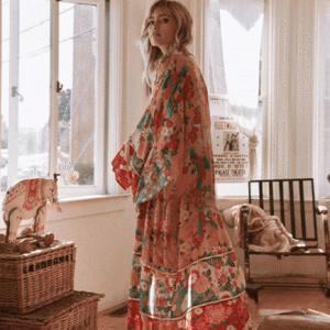 Kimono long fleuri — Cuivre