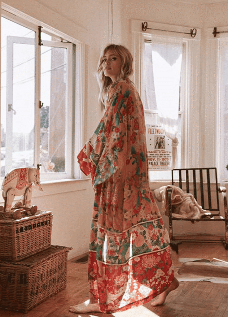 Kimono long fleuri — Cuivre