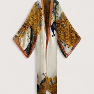 Kimono long en soie orange pour femme — Kin