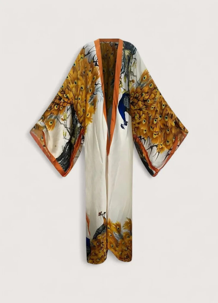 Kimono long en soie orange pour femme — Kin