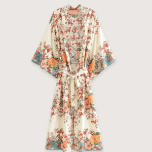 Kimono long femme bohème beige — Yume