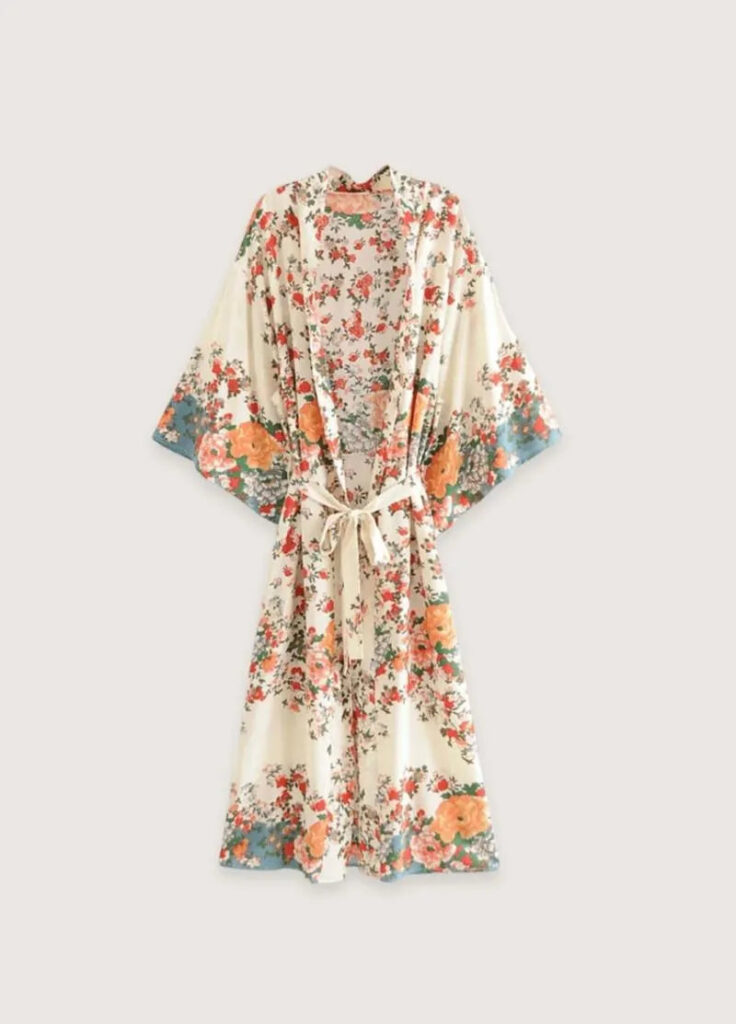 Kimono long femme bohème beige — Yume