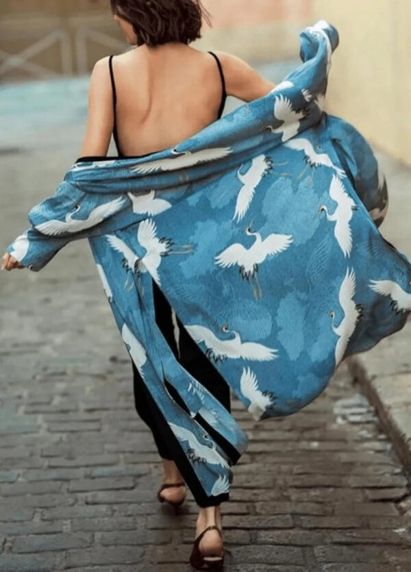 Kimono long femme japonais bleu — Tsuru