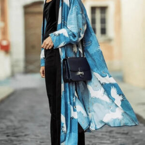 Kimono long femme japonais bleu — Tsuru vue 2