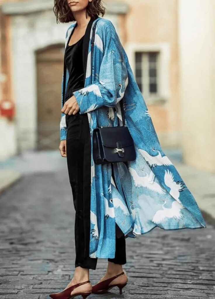 Kimono long femme japonais bleu — Tsuru