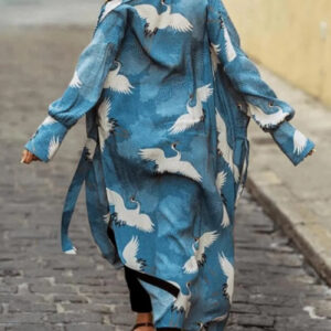 Kimono long femme japonais bleu — Tsuru vue 3
