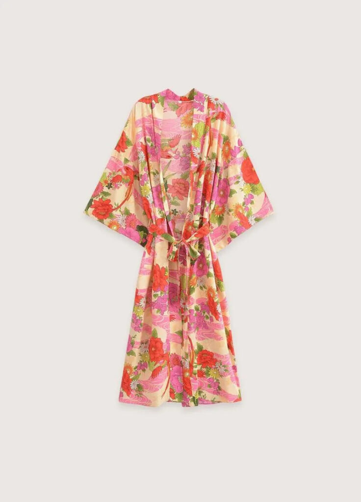 Kimono long femme rose fleuri — Botan