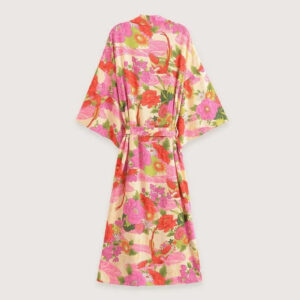 Kimono long femme rose fleuri — Botan vue 2