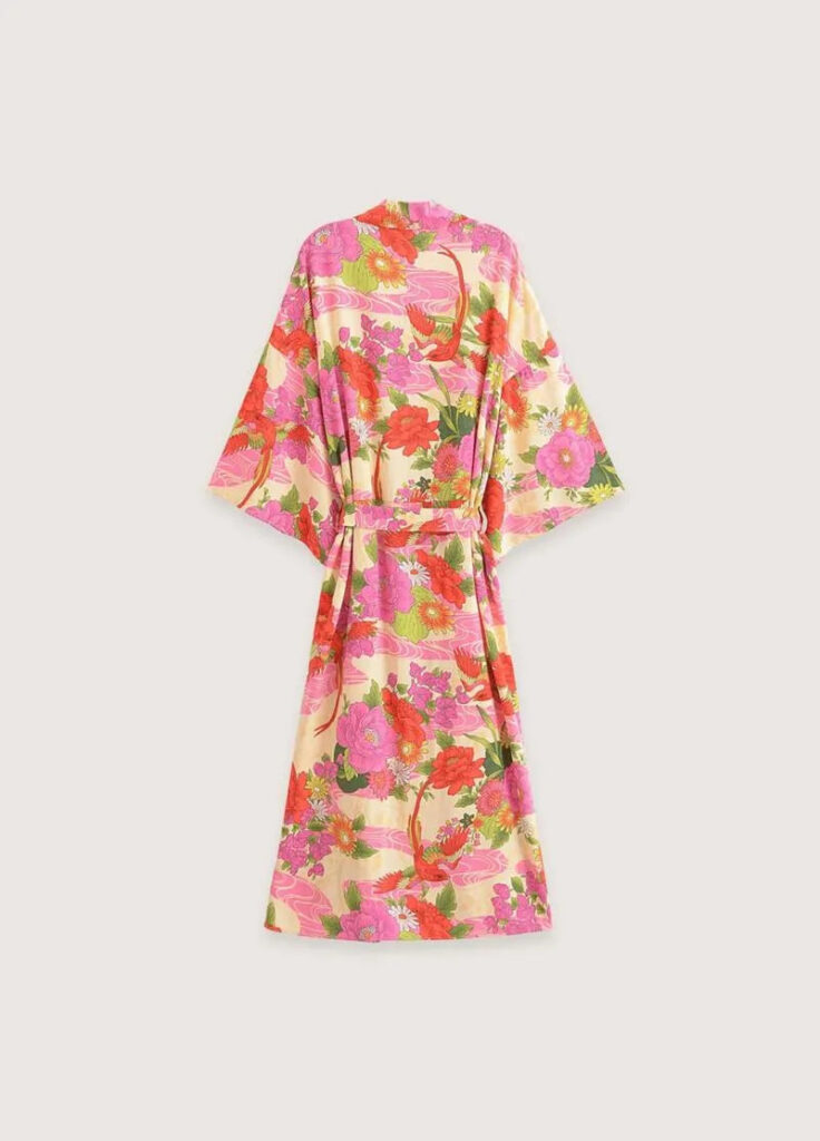 Kimono long femme rose fleuri — Botan