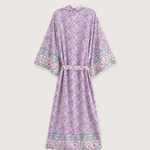 Kimono Long Violet Fleuri Femme — Drap Japonais Floral vue 2