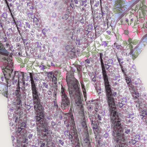Kimono Long Violet Fleuri Femme — Drap Japonais Floral vue 3