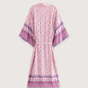 Kimono long fleuri femme rose — Hanami vue 2