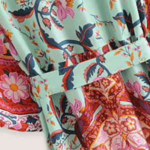 Kimono long fleuri vert grisé vue 4