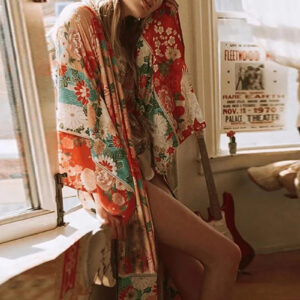 Kimono long fleuri vintage — Dōka vue 2