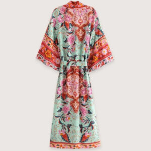 Kimono long floral vert — Midorihana vue 2