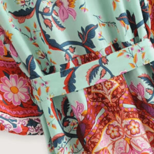 Kimono long floral vert — Midorihana vue 4