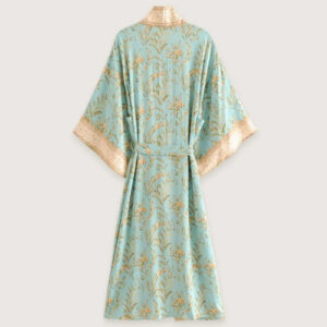 Kimono long fluide bleu bohème — Ao vue 3