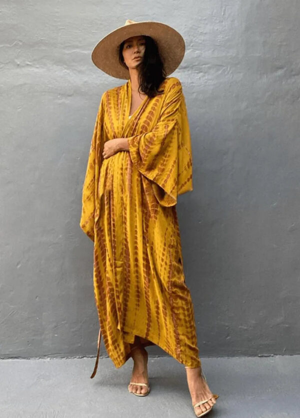 Kimono long jaune moutarde — Yamabuki