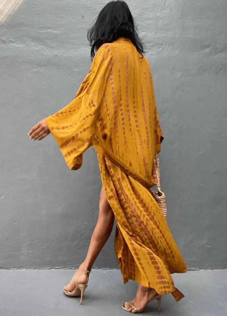 Kimono long jaune moutarde — Yamabuki
