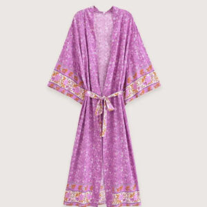 Kimono Long Rose Floral Femme — Style Boheme Japonais