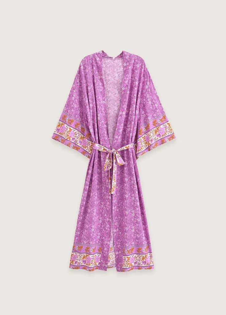 Kimono Long Rose Floral Femme — Style Boheme Japonais