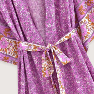 Kimono Long Rose Floral Femme — Style Boheme Japonais vue 3