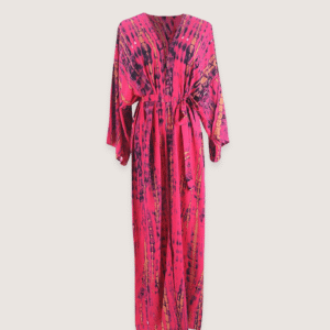 Kimono long rose fuchsia à imprimé Tie Dye
