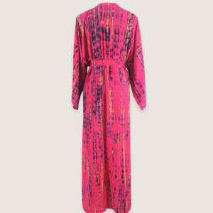 Kimono long rose fuchsia à imprimé Tie Dye vue 2