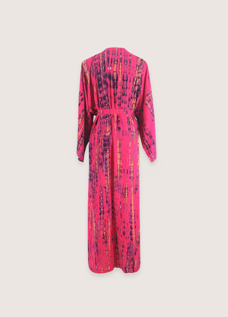 Kimono long rose fuchsia à imprimé Tie Dye