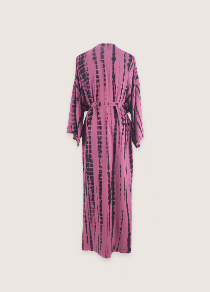 Kimono long rose rougeâtre à imprimé Tie Dye