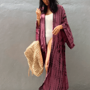 Kimono long rose rougeâtre à imprimé Tie Dye vue 5
