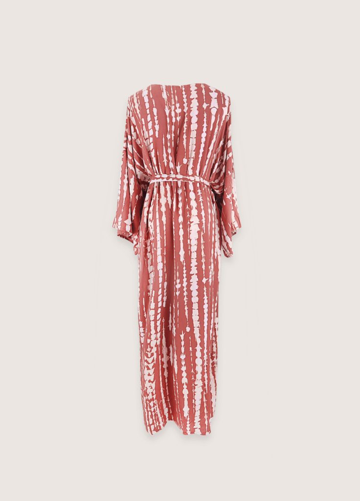Kimono long terracotta à imprimé Tie Dye