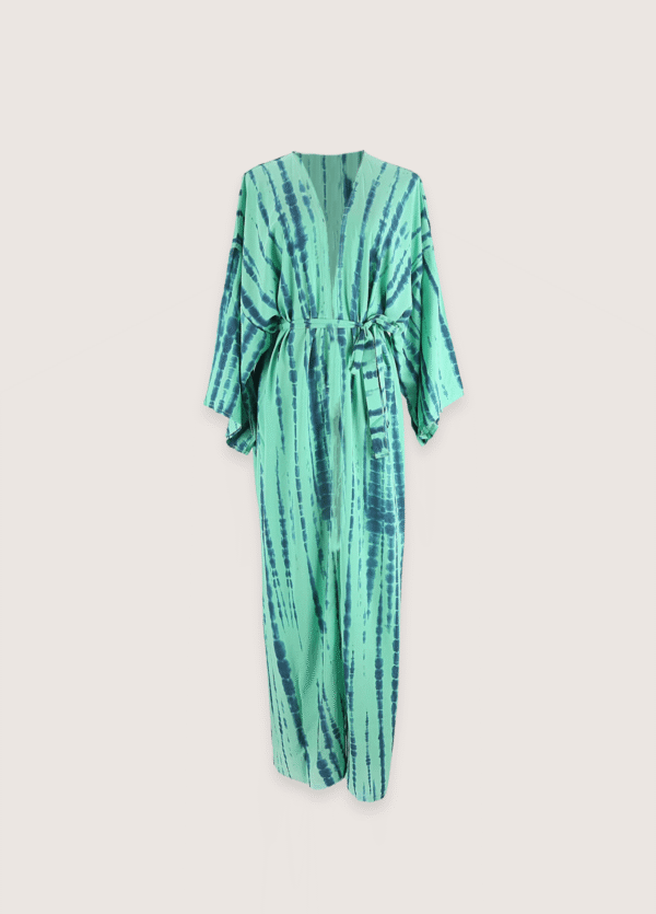 Kimono long vert menthe à imprimé Tie Dye