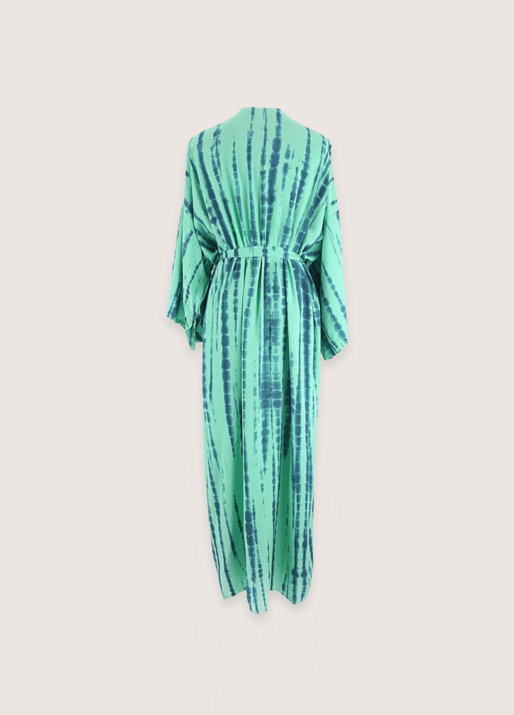 Kimono long vert menthe à imprimé Tie Dye
