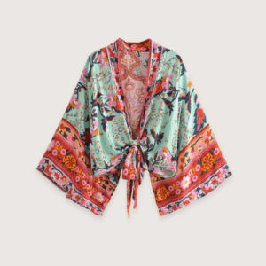 Kimono manche courte rouge et vert — Midori